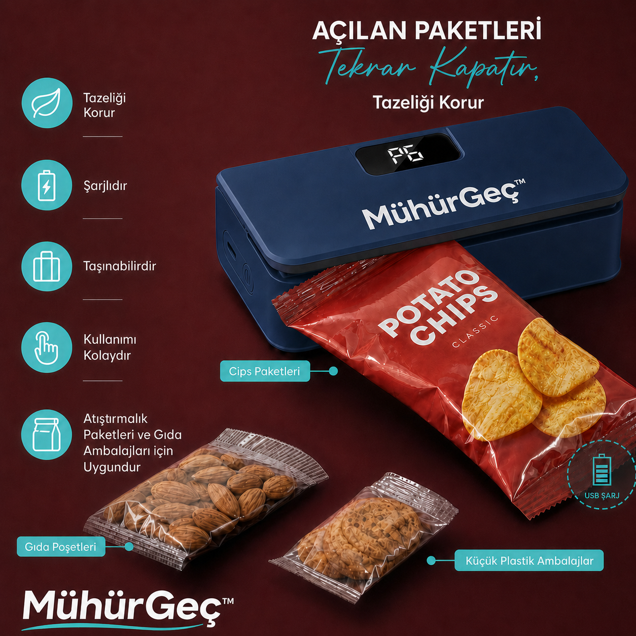 MühürGeç™ Şarjlı Ambalaj Mühürleyici